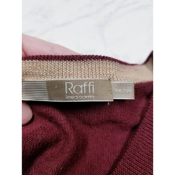 Raffi Mens V-Neck Merino Wool Sweater XXL Burgundy - Picture 3 of 8